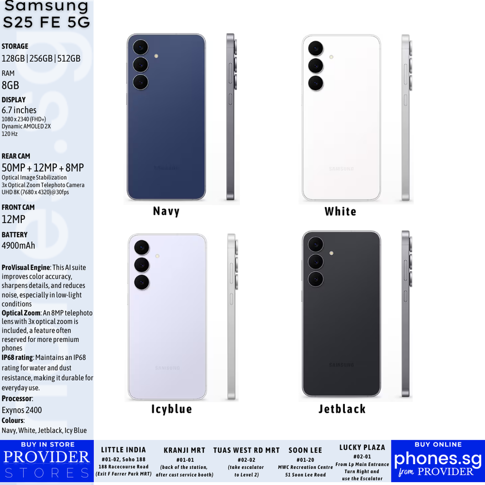 Samsung Galaxy S25 FE 5G (50MP/ 120Hz FHD+ DYNAMIC AMOLED 2x